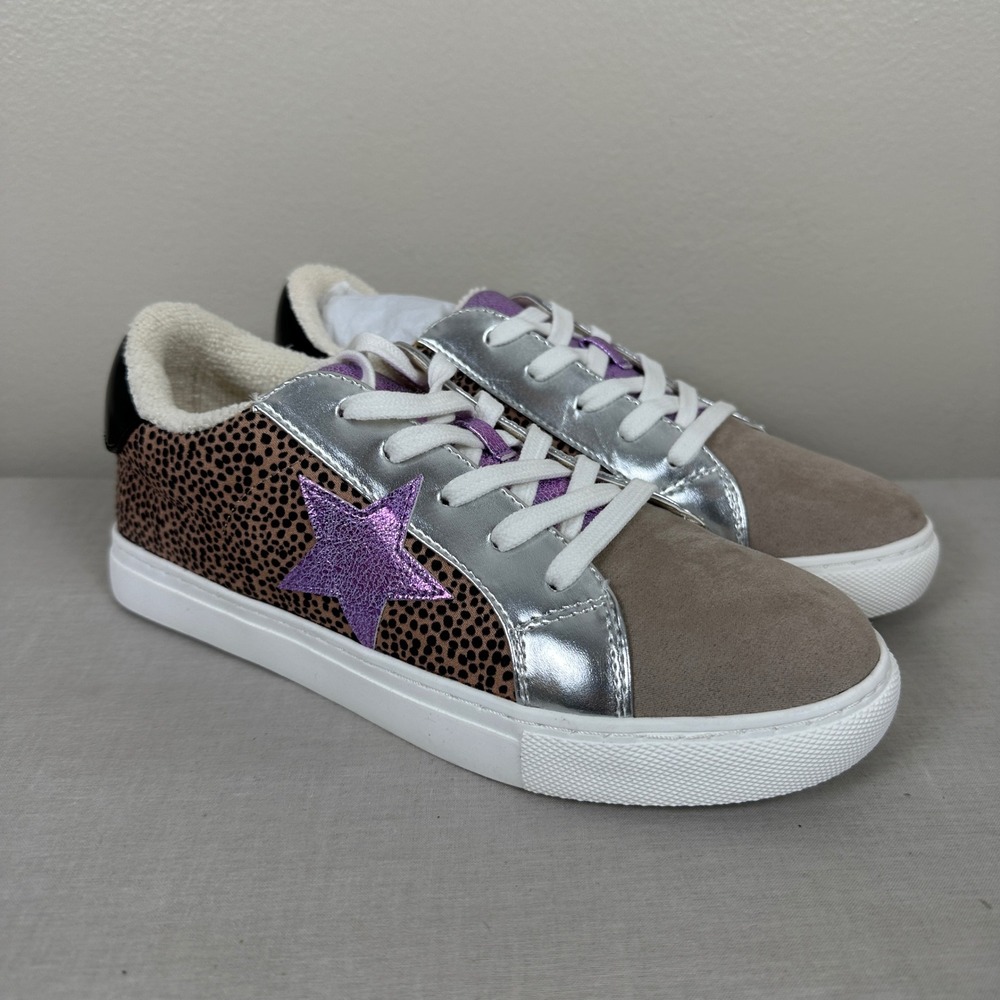 Madden Girl Women's 5 Mzeze Sneakers Cheetah Silver Purple Glitter Star SF3297
